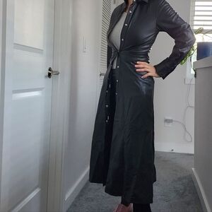 Zara Black Faux Leather Dress Coat